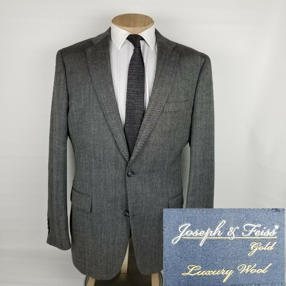 Joseph Feiss Gold Mens Sport Coat 44L Gray Luxury